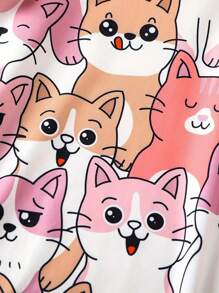 Kid Girls Cute Kittens Print Casual Dress With Ruffled Sleeve, A-Line Swing Dress, Young Girl Sundress For Holiday Vacation Daily Summer,Young Girl Clothes Girls