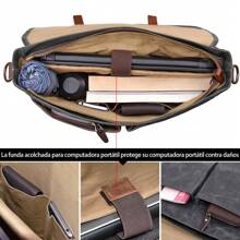Mens Messenger Bag 15.6 Inch Waterproof Vintage Genuine Leather Waxed Canvas Briefcase Large Leather Computer Laptop Bag Rugged Satchel Shoulder Bag - Xám - Xem 8