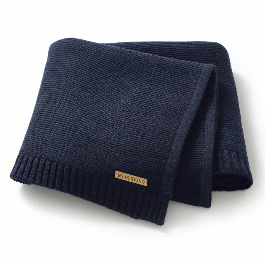1pc All-Match Versatile Knitted Baby Blanket, Can Be Used As Stroller Blanket, Swaddle Blanket, Car Seat Cover, Picnic Mat, For All Seasons Love Valentine - Navy Blue - View 1