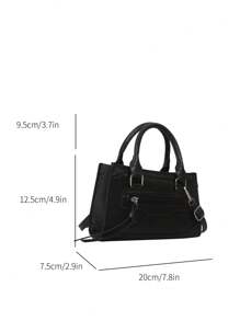 2026 New Solid Color PU Patchwork Zipper Handbag, Simple Fashion Personalized Small Square Bag, Versatile Shoulder Crossbody Bag With Adjustable Strap - Black - View 12