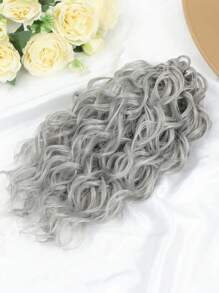 12英寸马尾辫接发卷发爪夹抽绳马尾辫接发（灰色）女士假发片，人造纤维材质