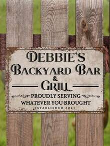1pc Customized Name & Year Metal Plate, Vintage Metal Bar Sign, Personalized Backyard Party Sign, Backyard BBQ Sign, Customized Backyard Name Plate, Personalized Bar Decor, Outdoor BBQ Sign, Backyard BBQ Sign, Backyard Bar Sign, Suitable For Home, Bar, Office, Shop, Cafe - Multicolor - View 5