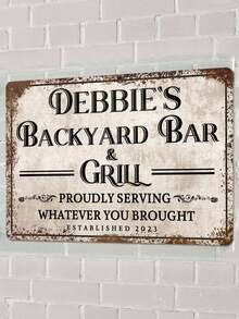 1pc Customized Name & Year Metal Plate, Vintage Metal Bar Sign, Personalized Backyard Party Sign, Backyard BBQ Sign, Customized Backyard Name Plate, Personalized Bar Decor, Outdoor BBQ Sign, Backyard BBQ Sign, Backyard Bar Sign, Suitable For Home, Bar, Office, Shop, Cafe - Multicolor - View 4