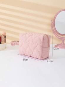 大容量純色布料化妝袋，側面提手並附心形圖案收納袋，家用旅行兩相宜的便攜式袋 - 彩色 - 查看 10