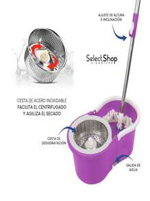 trapeadores modernos con exprimidor, Trapeador, Cubeta con Exprimidor, Mop Trapeador, Trapeador Giratorio,  con 2 Repuestos Incluidos de Microfibra, Sistema de Limpieza 360° Centrifugado, Mango Telescópico, Llantas, Desagüe. - Morado - Ver 4