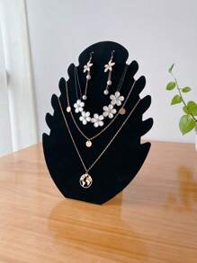 1pc Black Classic Plush Necklace Jewelry Display Storage Stand With 5 Grooved Pendant Hooks, Tower-Shaped Organizer Rack For Chains, Bracelets, Necklaces, Pendants And Earrings Display Back To School