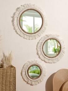 1 pièce Miroir mural boho tissé à la main, miroir mural suspendu en macramé, décoration murale, décoration murale boho, conception d'artisans, décoration murale de qualité premium, miroir acrylique boho pour la décoration de la chambre, du salon, de la nurserie, de la maison