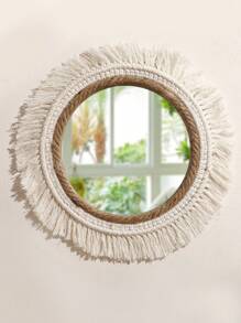 1 pièce Miroir mural boho tissé à la main, miroir mural suspendu en macramé, décoration murale, décoration murale boho, conception d'artisans, décoration murale de qualité premium, miroir acrylique boho pour la décoration de la chambre, du salon, de la nurserie, de la maison