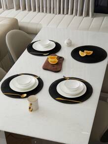 4pcs Circular Minimalist Hexagon Woven Polyester Dining Table Mats - Multicolor - View 3