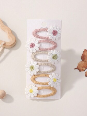 6pcs/Set Girls' Fresh Style Five-Petal Flower Fabric Handmade Hair Clips