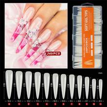 240 piezas/10 sets de uñas postizas acrílicas plegables de larga duración con pegamento para uñas, fáciles de aplicar, adecuadas para diseño de uñas de bricolaje en casa y en salones de uñas - Blanco - Ver 19
