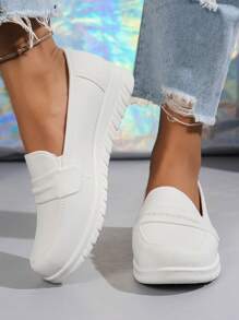 Zapato plano con punta cerrada, antideslizante y de suela blanda para mujeres, ideal para chefs - Blanco - Ver 4