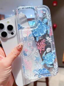 Summer 1pc Cool Ocean Turtle Pattern Transparent TPU Shock-Absorption Phone Case