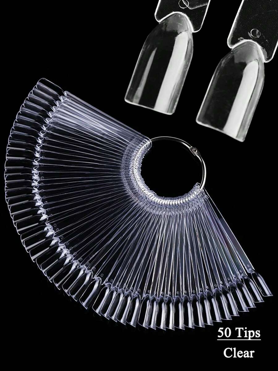 50 piezas Puntas de uñas postizas transparentes, paleta de esmalte de uñas, abanico de colores para práctica de arte de uñas, estante para mostrar esmalte de uñas en gel, herramientas de manicura - transparente - Ver 1