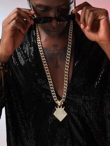 1 pieza Collar de colgante de corona de estilo Hip-Hop con piedras de diamante de imitación para hombres, mujeres, regalo para amigos y familiares - corona de diamantes - Ver 11