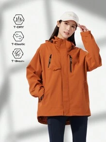 TECTOP Cappello da escursionismo e alpinismo impermeabile a singolo strato per donne, antivento e con tasca con zip fredda e polsini elasticizzati rimovibili per esterni - Arancione - Visualizzare 3