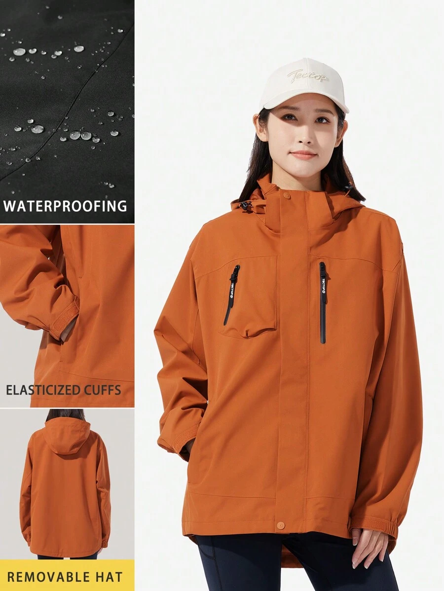 TECTOP Cappello da escursionismo e alpinismo impermeabile a singolo strato per donne, antivento e con tasca con zip fredda e polsini elasticizzati rimovibili per esterni - Arancione - Visualizzare 1