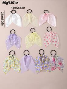 10 قطعة مطاط شعر بناتي مطبوع عليه زهور وشريط ، إكسسوارز ديكورية يومية