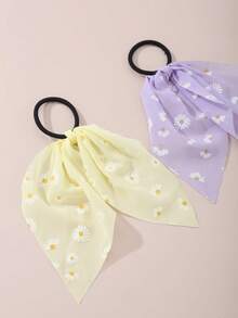 10 قطعة مطاط شعر بناتي مطبوع عليه زهور وشريط ، إكسسوارز ديكورية يومية