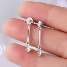 1 Đôi Bạc 925 Phù Hợp Đơn Giản Cho Nữ Quà Tặng Trang Sức Tiệc Tốt Nghiệp Bông Tai Moissanite Tròn 3 Mm & 2.5 Mm Bông Tai Sọc Thời Trang Nữ Với Chứng Nhận GRA - EMO-351 - Xem 4