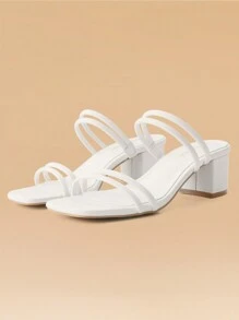 Strappy Heels For Women Block Low Heel Heeled Sandals Square Toe Slip On Slides