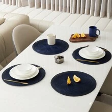 4pcs Circular Minimalist Hexagon Woven Polyester Dining Table Mats - Multicolor - View 12