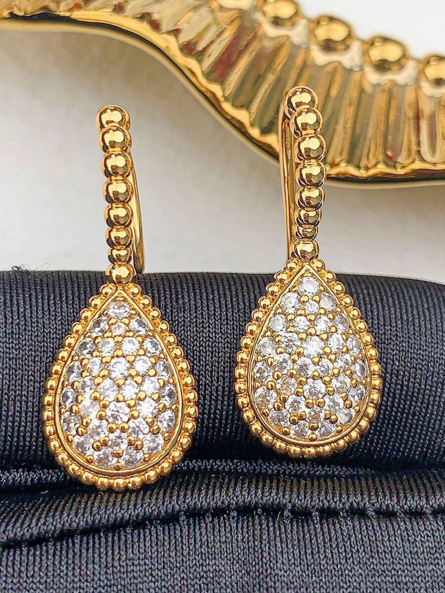 1 đôi Bông tai mặt dây chuyền trang nhã dát pha lê hình giọt nước sang trọng, Quà tặng ngày lễ, Bohemian, Móc tai tông màu vàng/bạc, Trang sức hợp thời trang dự tiệc Bán buôn - bông tai giọt nước - Xem 1