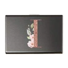 1 件超薄卡片盒玫瑰金首字母名称 A 到 Z 图案钱包 ID 银行 Malist 薄铝金属钱包银行卡盒钱包男士金属 S 收纳盒卡夹钱包名片夹信用卡夹女士男士迷你钱包卡片钱包射频识别钱包 - 黑色 - 查看 18