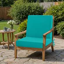 Patio Chair Cushions 24x24 And 26.5x26.5, Deep Seat Outdoor Cushions For Patio Furniture, Waterproof Outdoor Seat Cushion & Wedge Back Cushion, Outside Couch Sofa Replacement Cushions With Ties - 孔雀藍 - 查看 4
