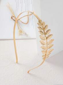 1 件时尚叶子头带发饰适合女孩巴洛克时尚休闲个性化发饰、发带、发箍头带 - 金色 - 查看 8