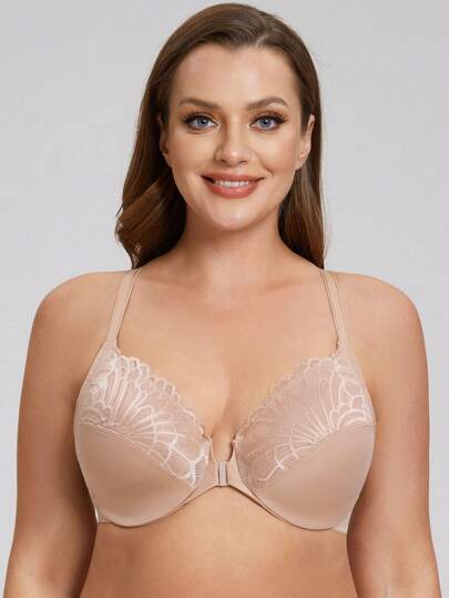 Plus Size Racerback Lace Cross Front Closure Underwire Bra