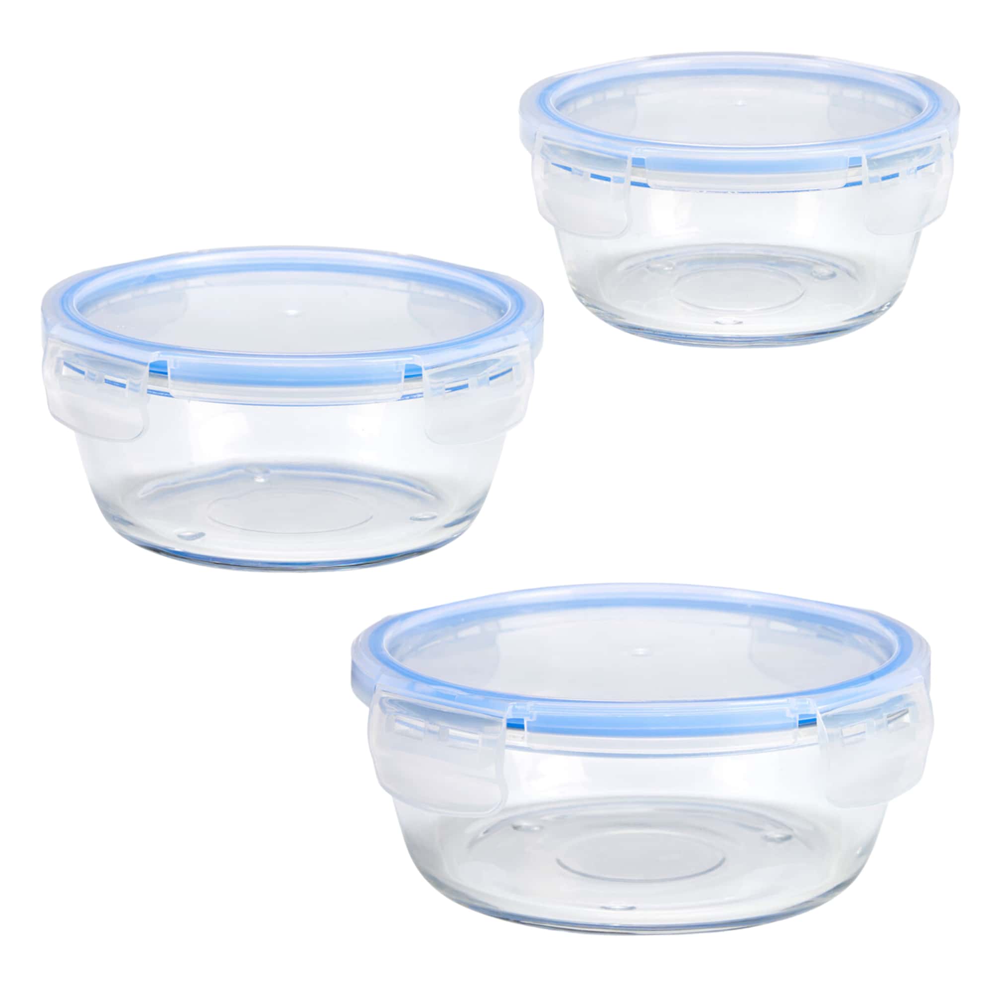 DuVlo Set Of 3 Airtight Transparent Acrylic Plastic Stackable Containers - Blue Round - View 1
