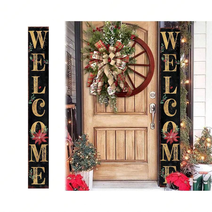 72in Welcome Christmas Porch Sign - Front Porch Christmas Decor Black Welcome Sign, Outdoor Decoration Rustic Modern Farmhouse Entryway Board