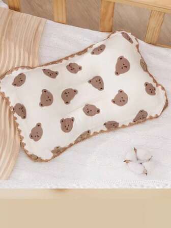 1pc Cartoon Bear Printed Soft And Breathable Anti-Plagiocephaly Shaping Pillow For Baby, All-Season Children Sweating Absorbent Washable Pillow, 21*35cm Love Valentine