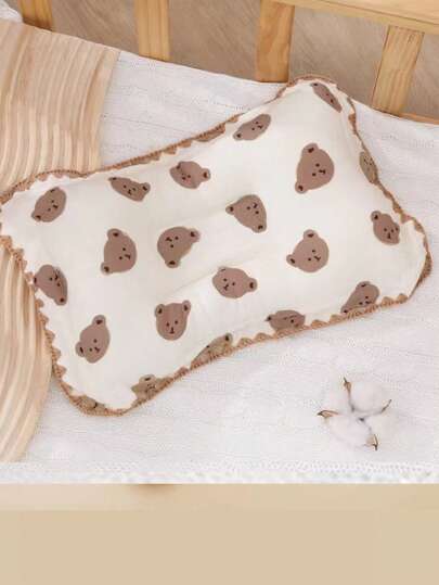 1 pezzo Cuscino sagomante morbido e traspirante anti-plagiocefalia con stampa di orsetto cartoni animati per bambini, cuscino lavabile assorbente per il sudore, adatto per tutte le stagioni, 21*35cm per San Valentino