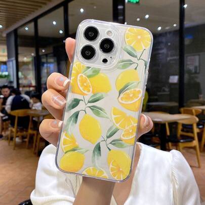Yellow Edit Fresh Leaves & Lemon Design Silicone Phone Case Compatible With IPhone 15/15Pro/15ProMax/14/13/12/11/Xs MAX Series Phone Protective Cover