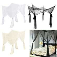 4 Corners Post Bed Canopy Curtain Mosquito Net Or Frame Single Double King - Beis - Ver 2