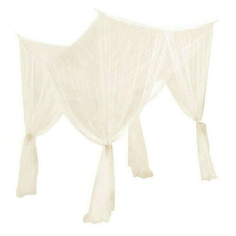 4 Corners Post Bed Canopy Curtain Mosquito Net Or Frame Single Double King - Beis - Ver 1