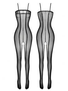 Sexy Lingerie Jumpsuit, Striped Black Silk Jumpsuit, Women's Jumpsuit And Sexy Lingerie Set