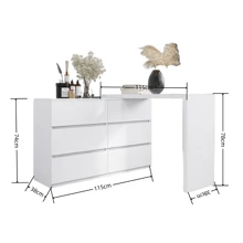 Extended Desktop 6 Drawers Chest Of Drawer Without Handle White Color Vanity - White - View 8