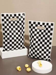 10/20/50 piezas Bolsas a cuadros negras y blancas, bolsas de caramelos con temática de carros de carreras para fiesta, decoraciones de fiesta con temática de carros de carreras para fiesta de cumpleaños de carros, vuelta a la escuela, Día de San Valentín