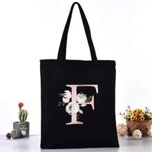 Borsa per la spesa estiva a grande capacità stampata con motivi di lettere, borsa tote casual stampata, zaino alla moda riutilizzabile, borsa multifunzionale, borsa per la spesa in tessuto di tela, borsa tote a stampa di lettere per donne, borsa a tracolla in tela, borsa per la spesa a grande capacità, borsa in tela a motivo semplice e alla moda, borsa per la spesa portatile, borsa a tracolla leggera e multifunzionale