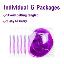 6 件彩色夹式接发波浪卷发 16 英寸白红灰绿玫红粉紫多色波浪假发夹合成彩虹条纹独角兽彩色头发耐热卷发女士、角色扮演派对圣诞新年狂欢音乐节亮点接发 - 紫色 - 查看 5