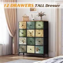 12 Drawer Dresser For Bedroom, Tall Dresser, Chest Of Drawers,Closet Organizers And Storage, Sturdy Steel Frame, Wooden Top, 46.5'' H X 39.4'' W X 11.7'' D - Vintage Green - View 7
