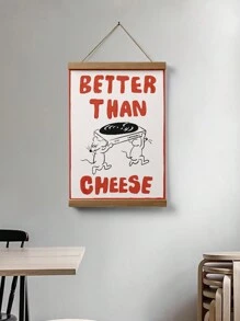 1pc Canvas Print Poster With Removable Frame, Multiple Sizes Available, Cute Cartoon Mouse Design, "Music Is Better Than Cheese" Modern Stylish Creative Wall Art Decor For Living Room, Bedroom, Hallway, Up To 60*90cm, Wood Magnetic Hanging Scroll Frame, Art Gift, Home Decor, PVC Tube Safe Packaging