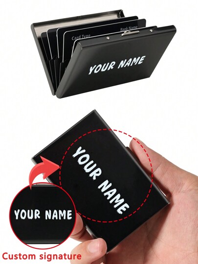 Cartera corta de aluminio ultrafina de moda con porta tarjetas de múltiples tarjetas de crédito RFID personalizado con nombre y firma, regalo de San Valentín, Día de la Madre y cumpleaños