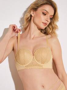 Deyllo Strapless Push Up Lightly Padded Full Coverage Underwire Bra - Apricot - View 4