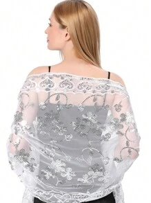 1 Stück eleganter, modischer, handgefertigter gestrickter Schal mit Pailletten-Herz- und Blumendesign für Frauen, hervorragend für Abendpartys, Bühnenauftritte und tägliches Accessoire, Frauentag, Valentinstag