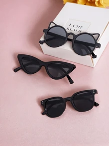 3 Pairs/Set Of Children's Vacation Fashionable Black Series Glasses, Suitable For Children Aged 3-12, Suitable For Daily Travel Glasses, Beach Vacations And Performance Shooting, And Is An Ideal Gift Choice For Children.