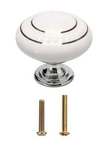 8 Stücke/Set Keramik Zuggriffe, vintage Knöpfe für Schubladen, gold/silberne kreisförmige Schranktürgriffe für Möbel, Schränke, Kommoden - weiß, grün, blau, schwarz, rot, orange, gelb - Keramikgriff mit goldenem und silbernem Rand - Übersicht 3